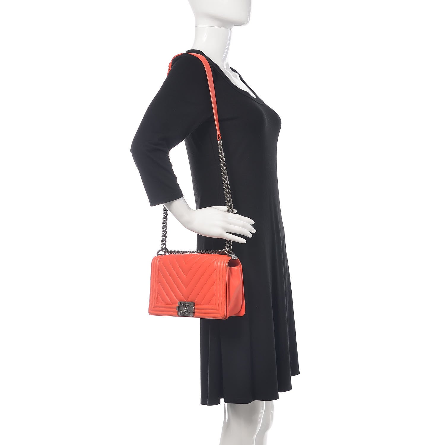 Chanel Calfskin Chevron Quilted Medium Boy Flap Coral 2 of 18