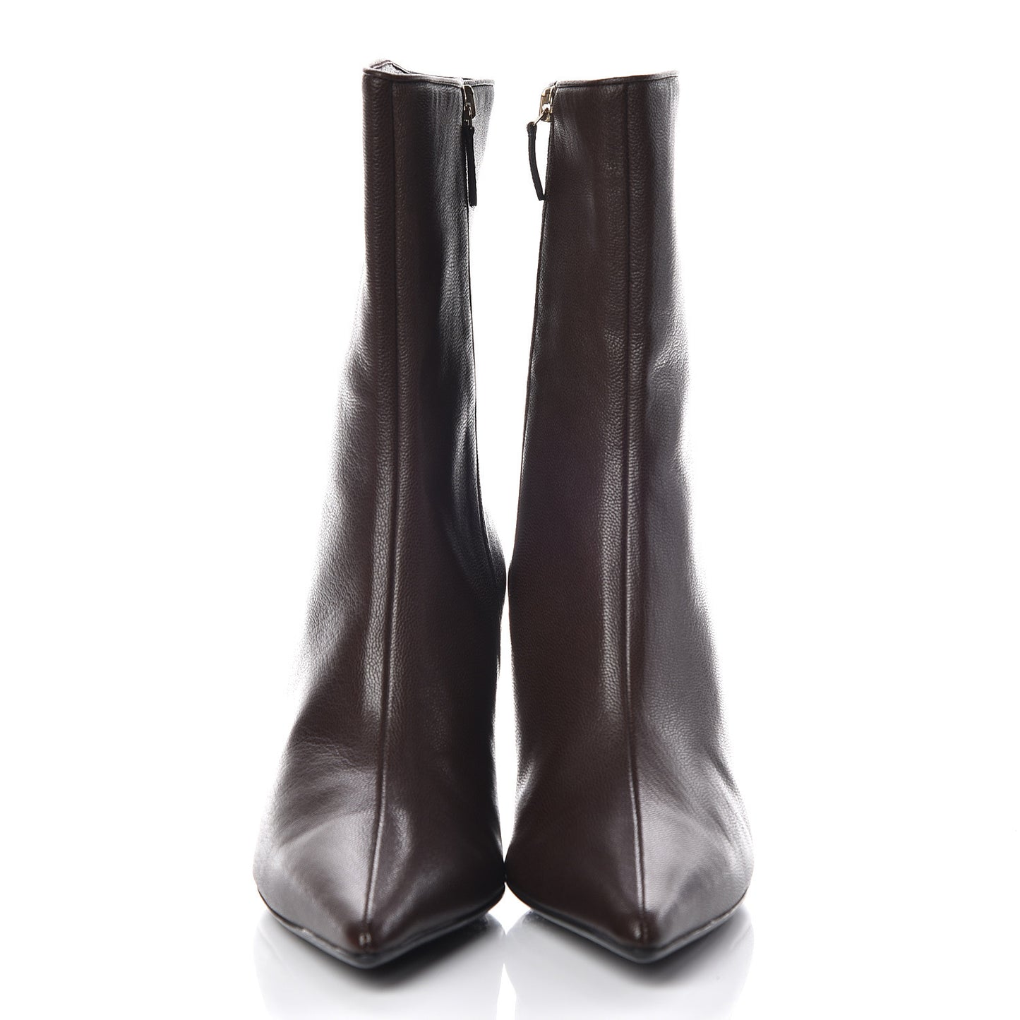Grained Calfskin Pointed Toe Bootie 9 Brown