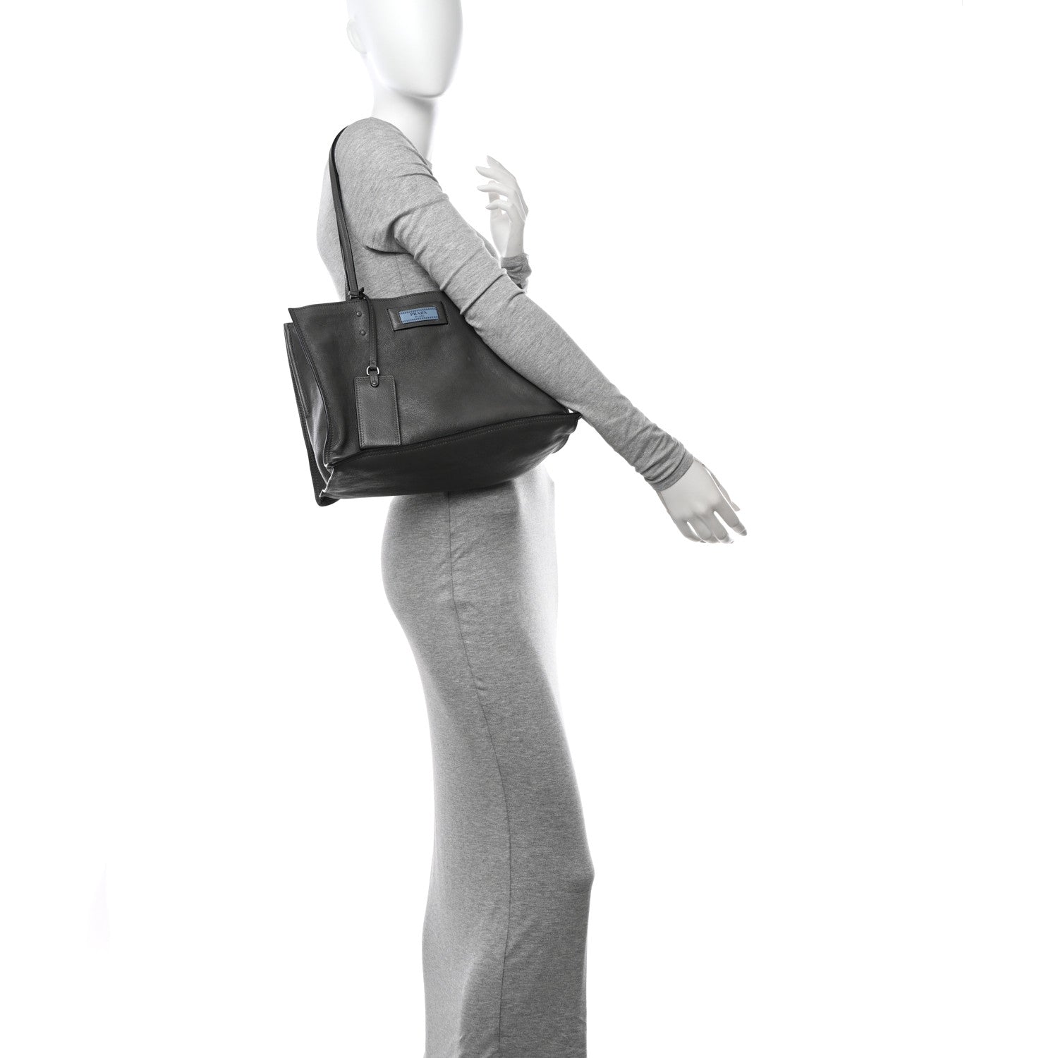 Prada Glace Calfskin Etiquette Shopping Bag Marine Astrale 2 of 10