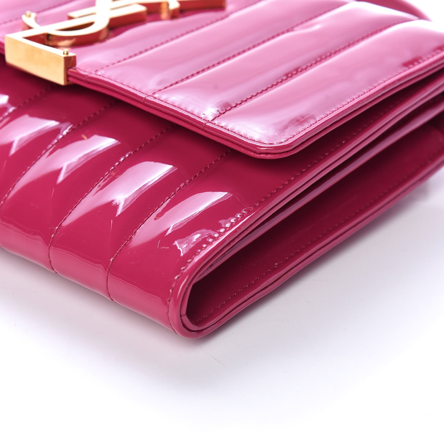 Saint Laurent Patent Calfskin Matelasse Monogram Vicky Chain Wallet Neon Bubblegum 10 of 10