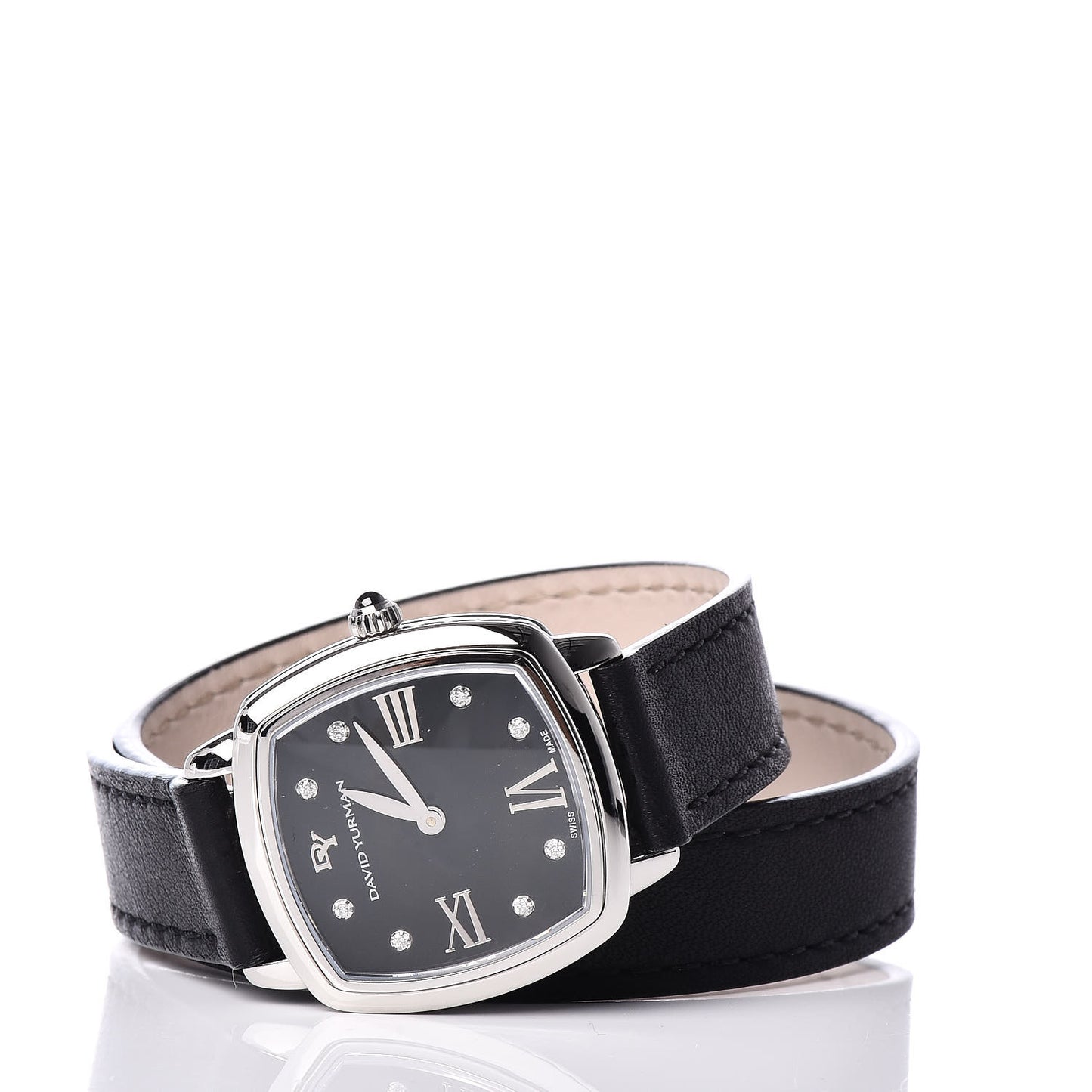 Stainless Steel Calfskin Diamond 27mm Albion Wrap Quartz Watch Black