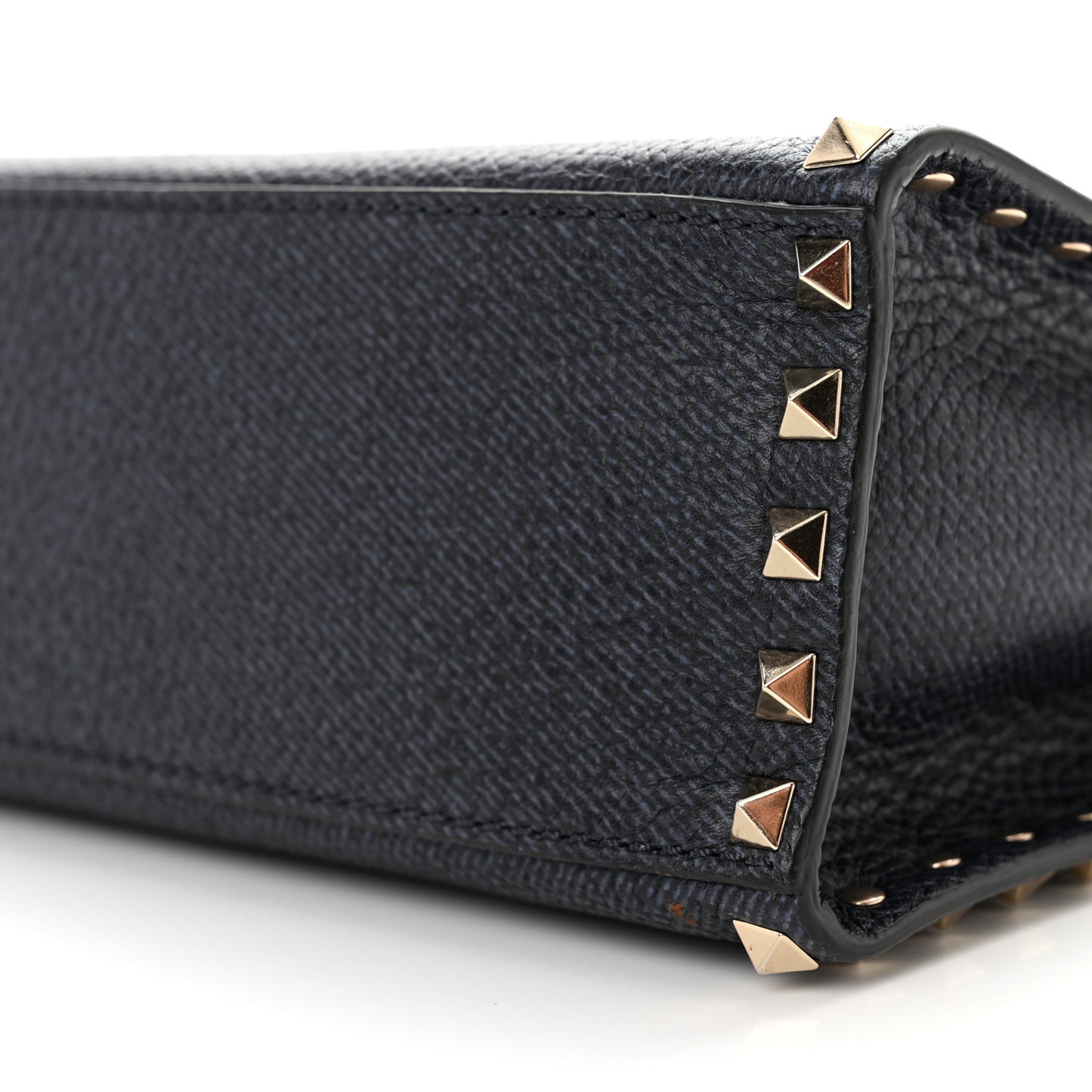 Pebbled Calfskin Small Rockstud Single Handle Flap Bag Deep Denim