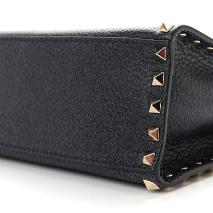 Valentino Garavani Pebbled Calfskin Small Rockstud Single Handle Flap Bag Deep Denim 9 of 9