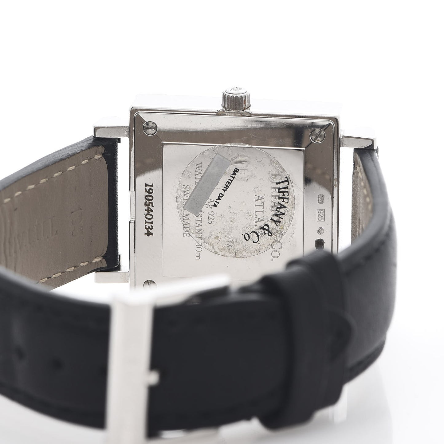 Sterling Silver Calfskin 27mm Atlas Square Quartz Watch