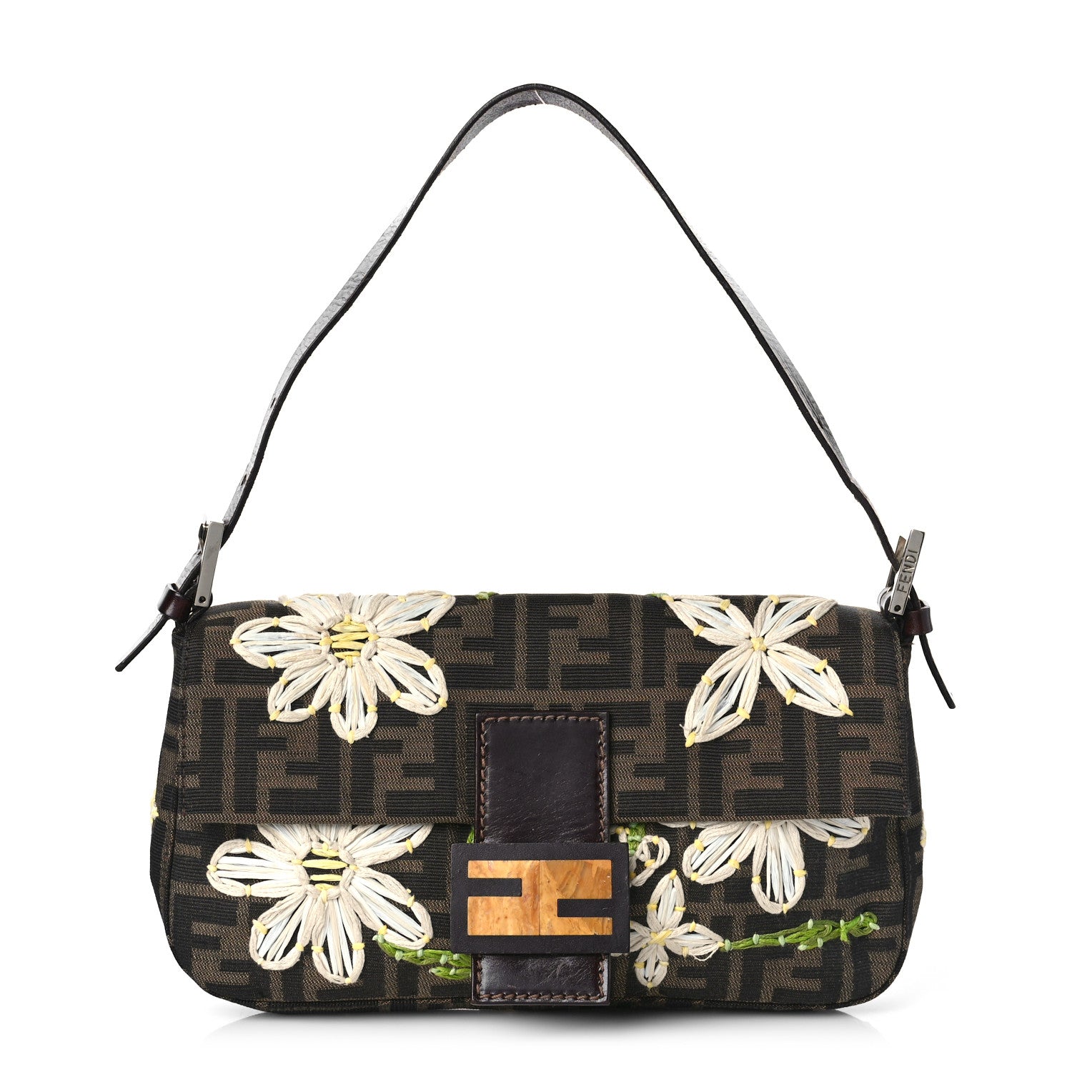Fendi Zucca Flower Applique Baguette Tobacco 1 of 10