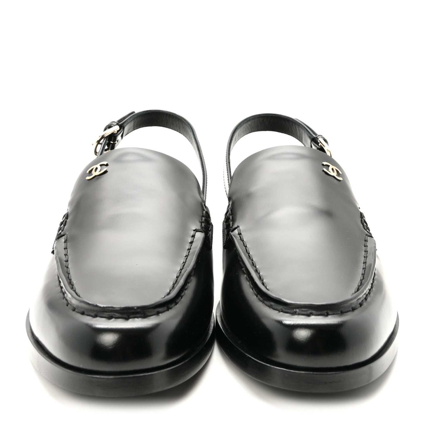 Shiny Calfskin Slingback Loafers 40.5 Black