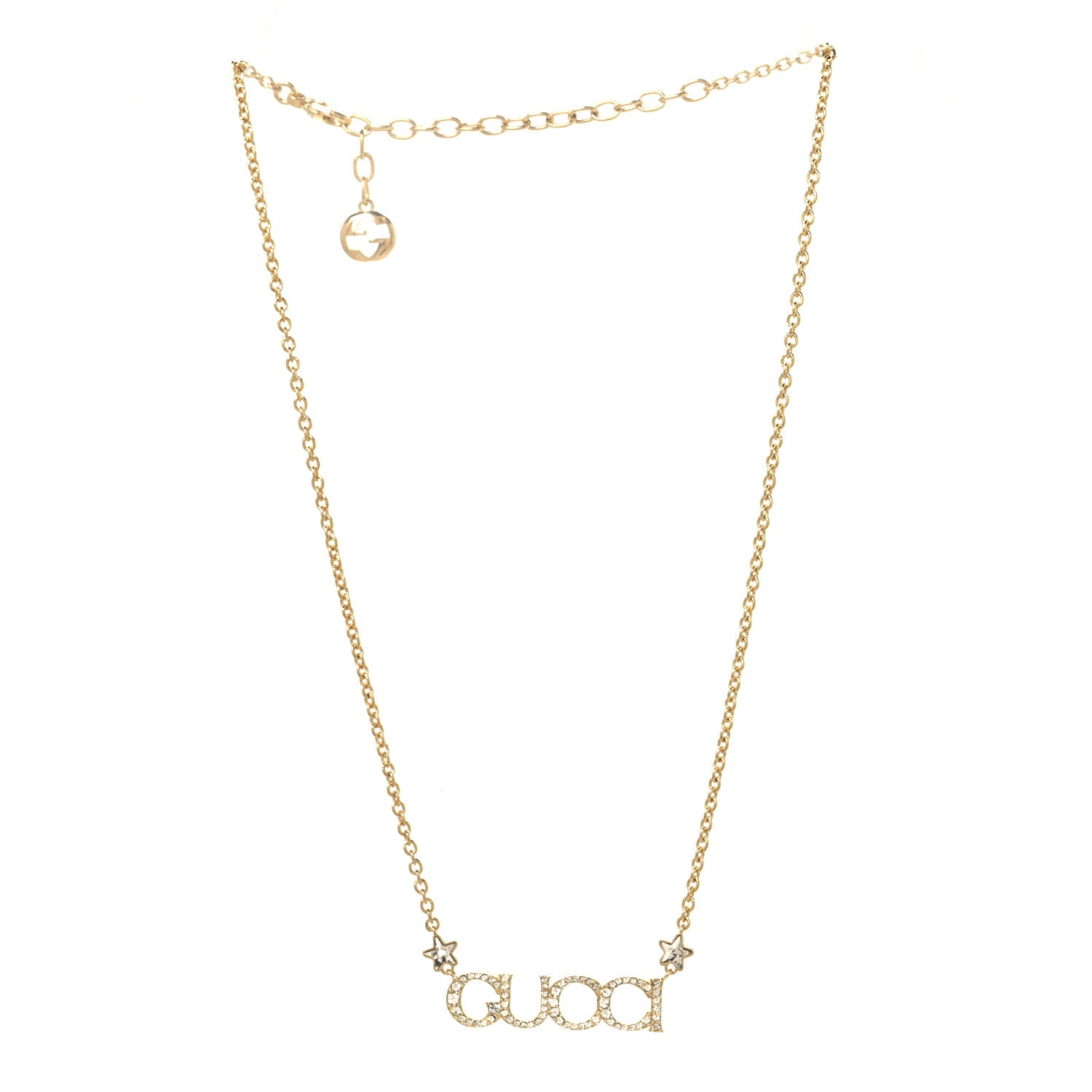 Gucci Crystal Script Necklace Gold 3 of 4