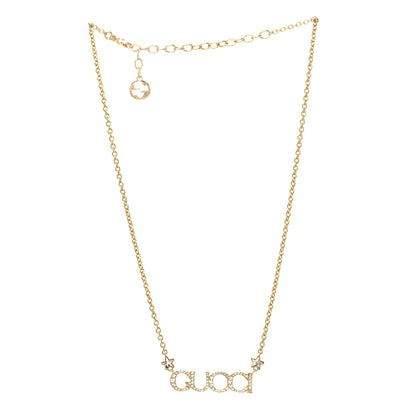 Gucci Crystal Script Necklace Gold 3 of 4