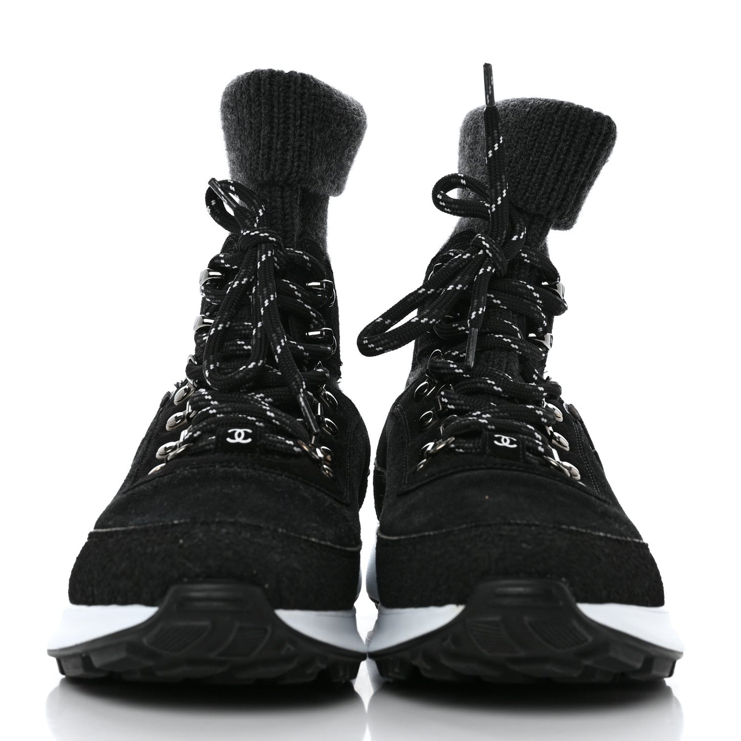Suede Calfskin Knit CC Sneakers 40 Black Dark Gray