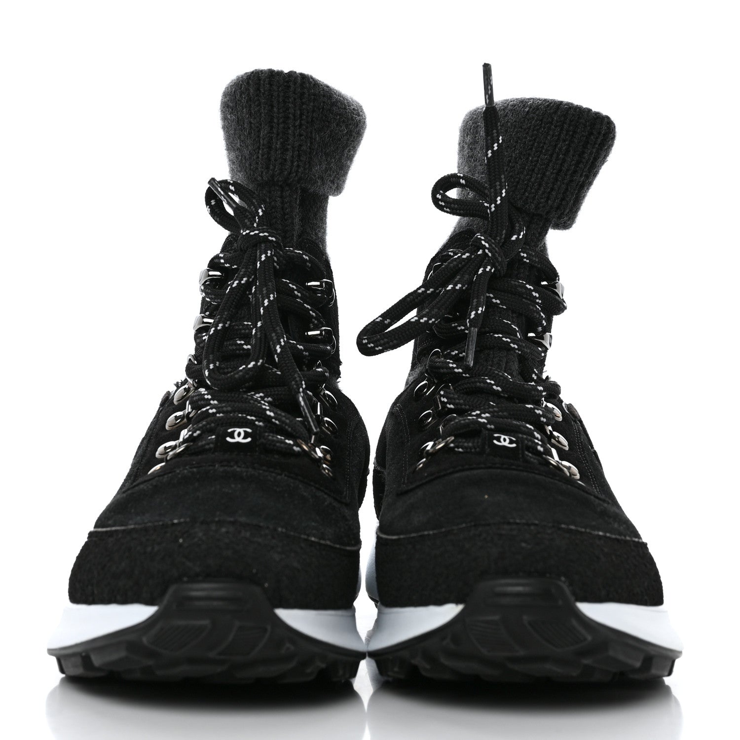 Chanel Suede Calfskin Knit CC Sneakers 40 Black Dark Gray 2 of 8