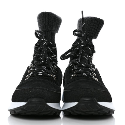 Chanel Suede Calfskin Knit CC Sneakers 40 Black Dark Gray 2 of 8