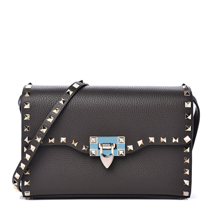 Valentino Garavani Pebbled Calfskin Medium Rockstud Flip Lock Crossbody Bag Graphite 1 of 9
