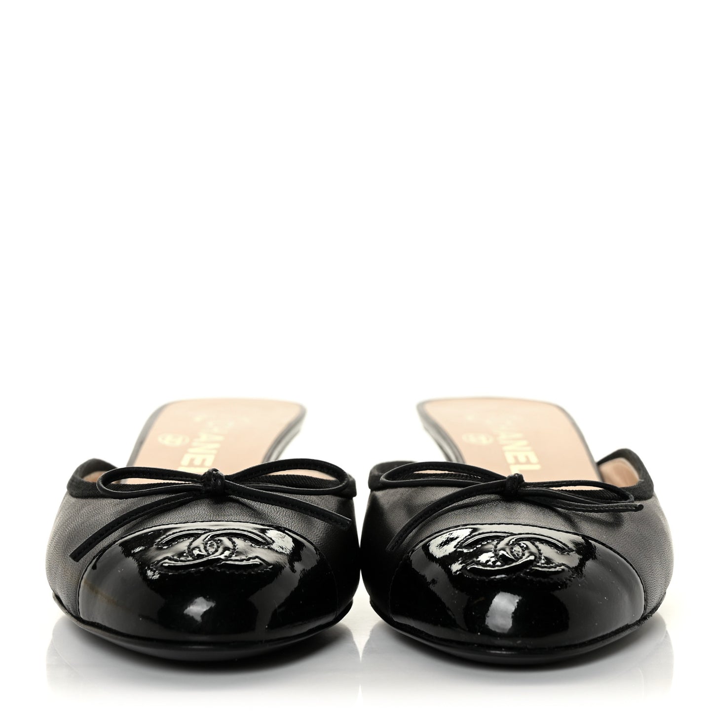 Lambskin Patent Cap Toe CC Mules 37 Black