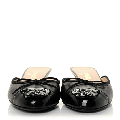 Chanel Lambskin Patent Cap Toe CC Mules 37 Black 2 of 9