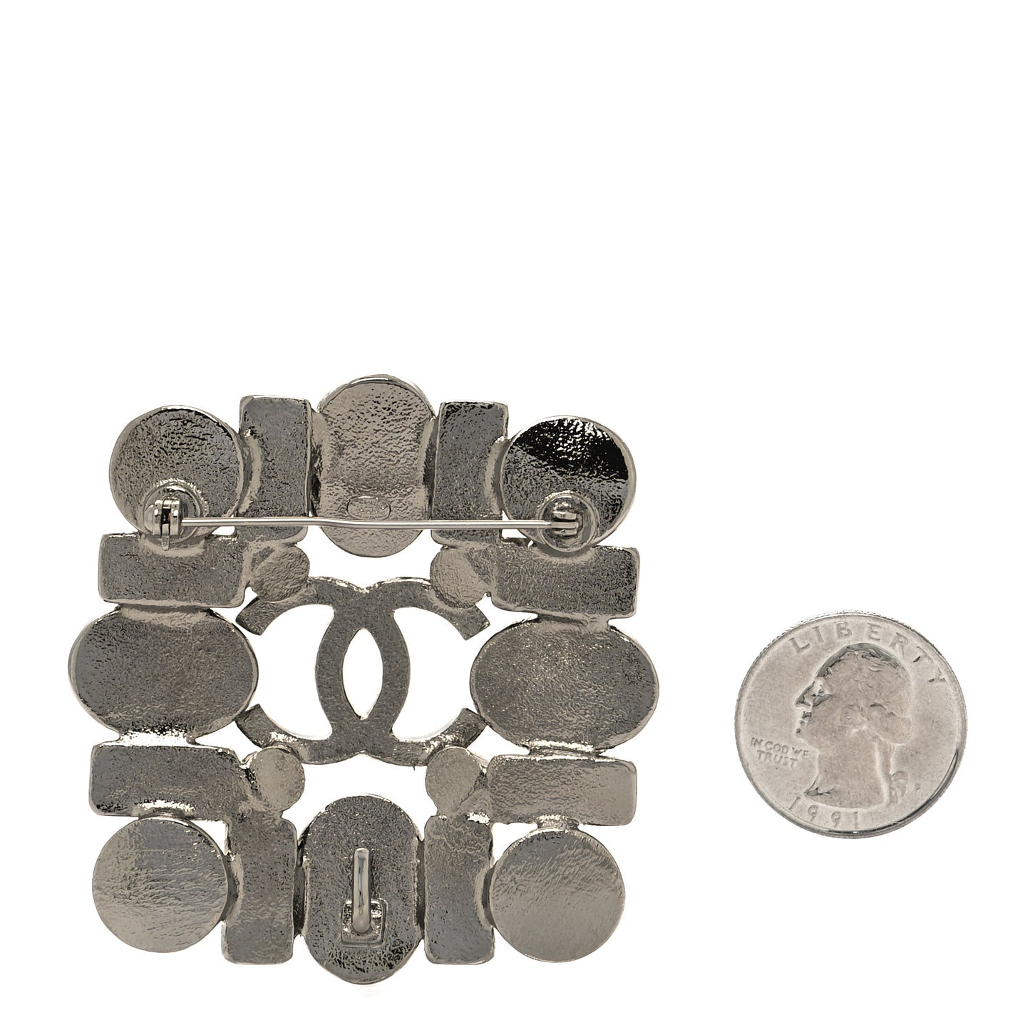 Gripoix Pearl CC Brooch Ruthenium Black White