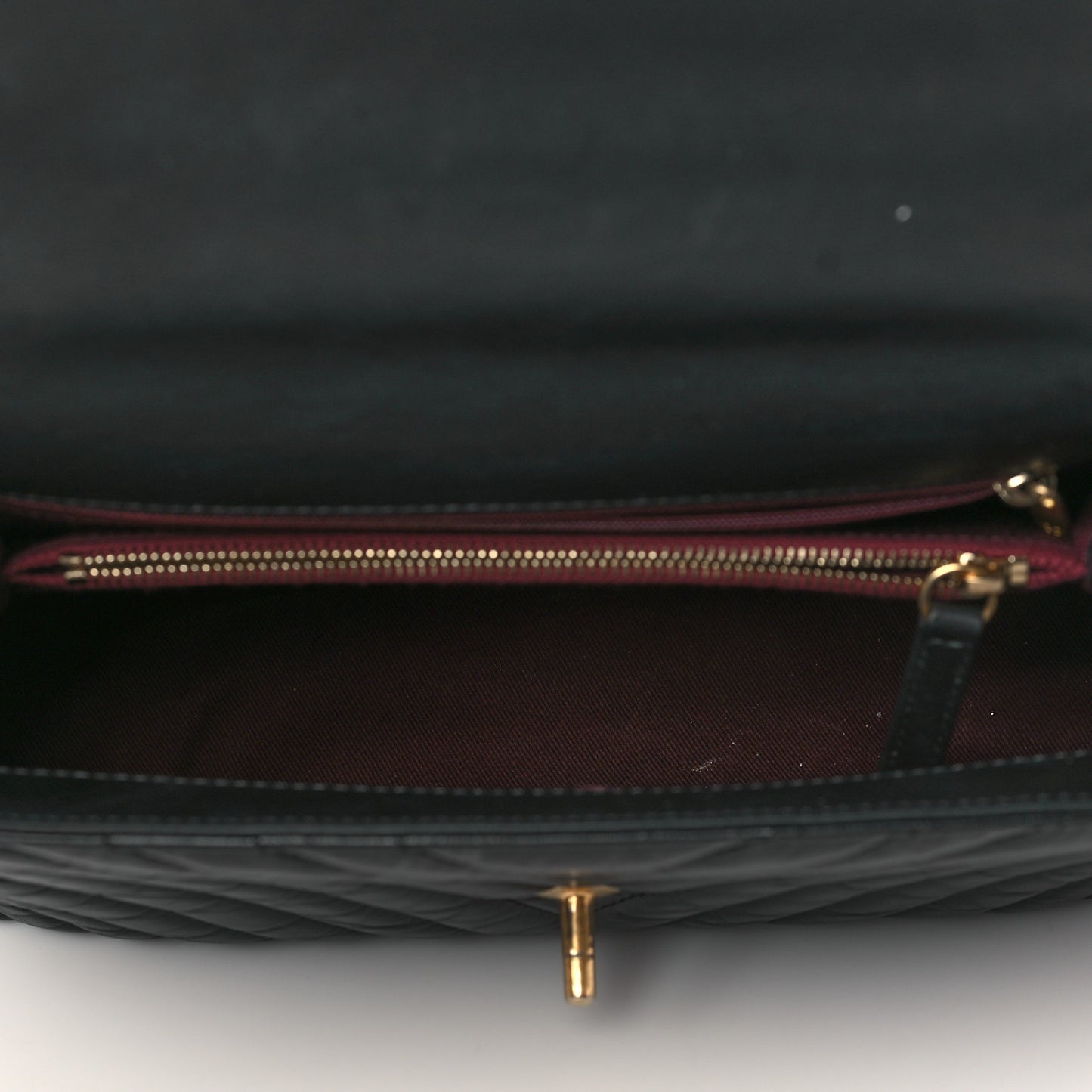 Aged Calfskin Chevron Quilted Small Coco Handle Flap Black
