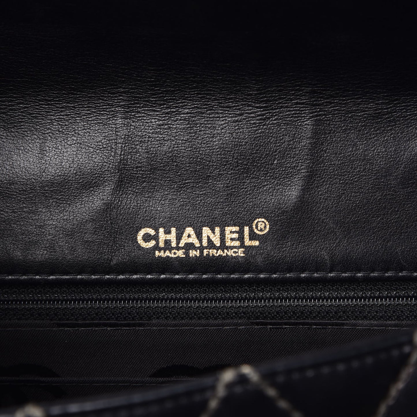 Calfskin Quilted Contrast Stitch Medium Flap Black