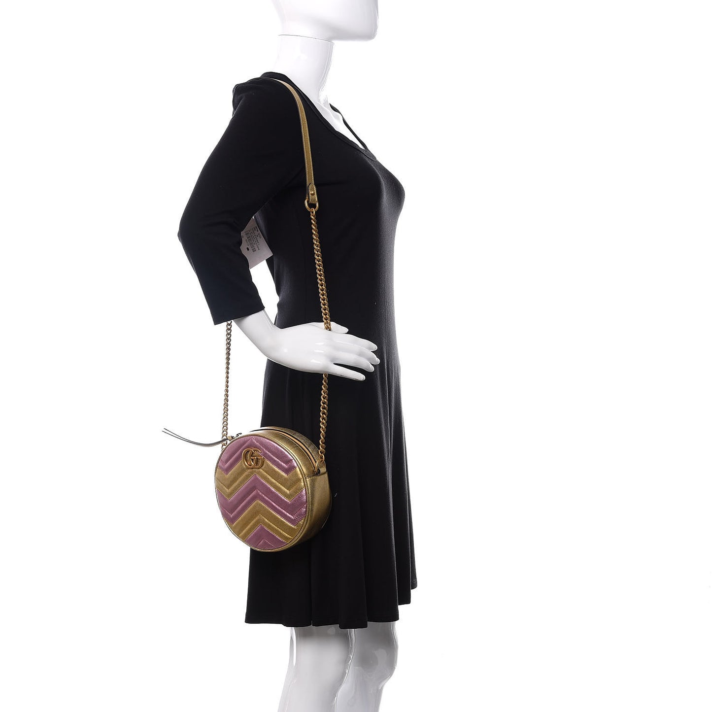 Metallic Nappa Matelasse Heart Mini GG Marmont Round Shoulder Bag Oro Vecchio Rosa