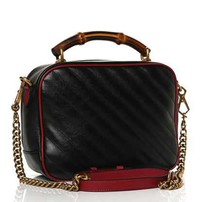 Gucci Vintage Effect Calfskin Matelasse Diagonal Small Torchon GG Marmont Bamboo Top Handle Shoulder Bag Black Romantic Cherry 3 of 11