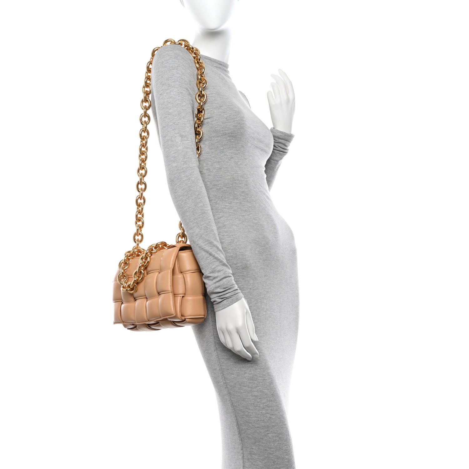 Bottega Veneta Lambskin Maxi Intreccio Padded Chain Cassette Crossbody Bag Almond 2 of 12
