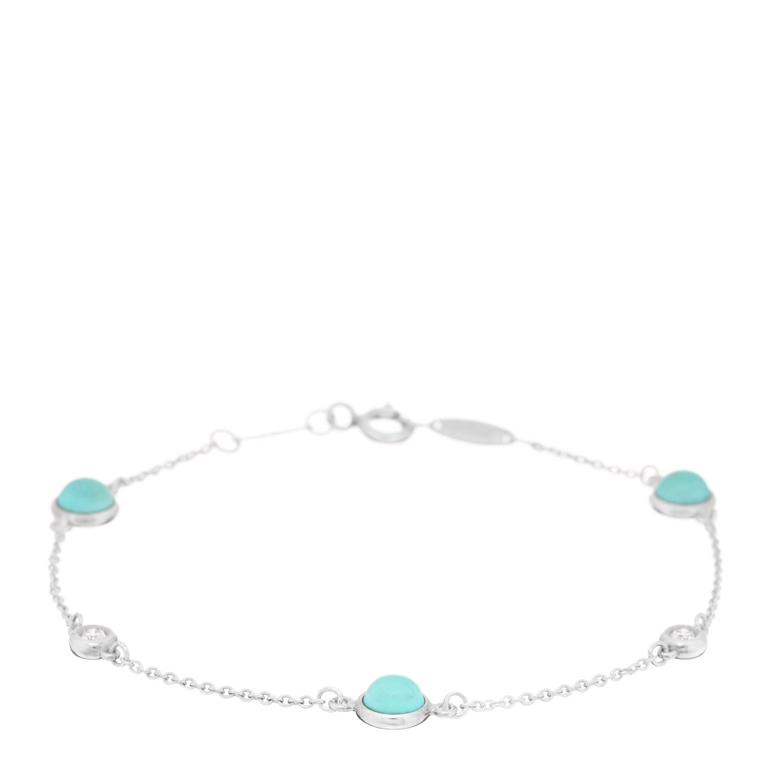 Tiffany Sterling Silver Diamond Turquoise Elsa Peretti Color By The Yard Bracelet 1 of 3