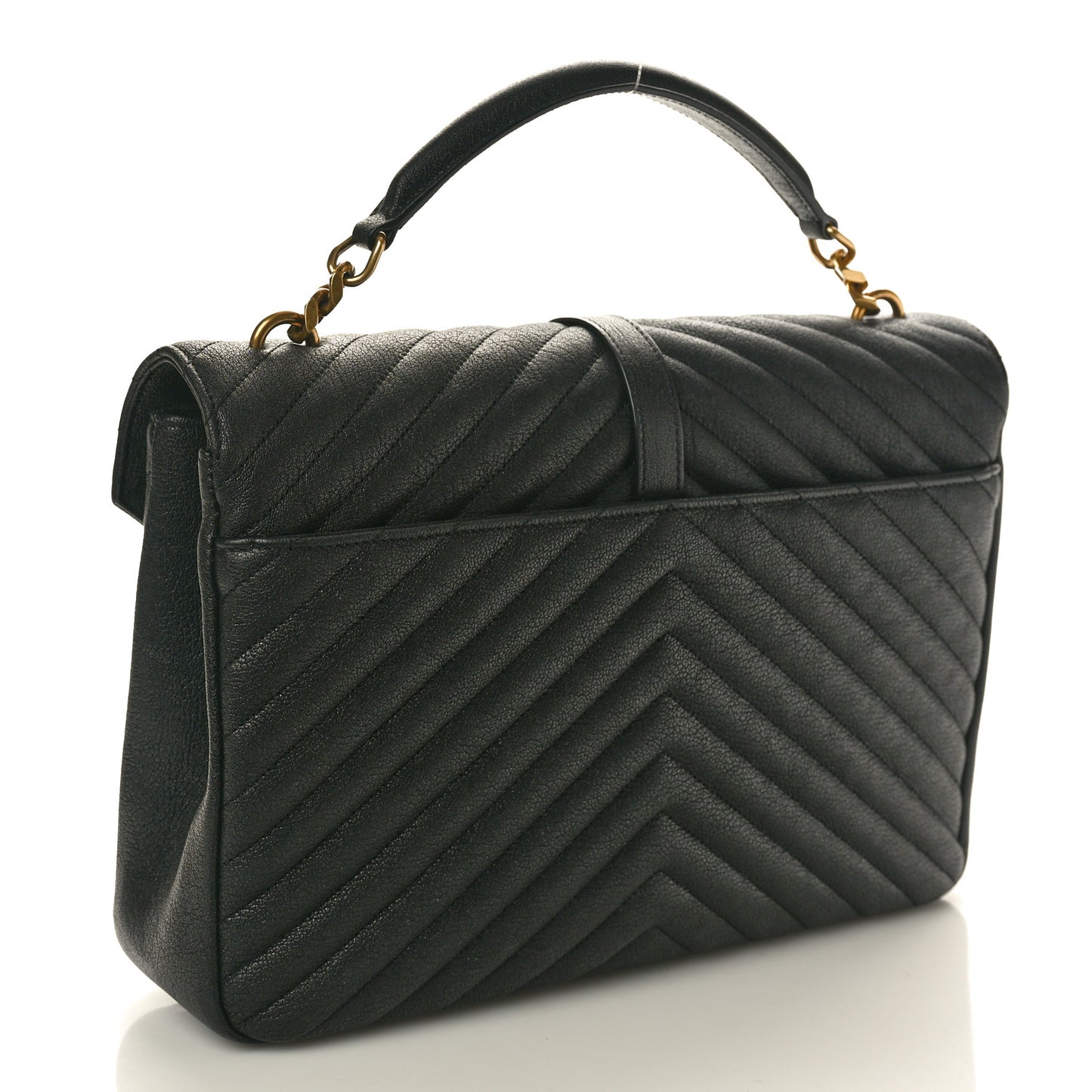 Sheepskin Matelasse Chevron Monogram Large College Satchel Black