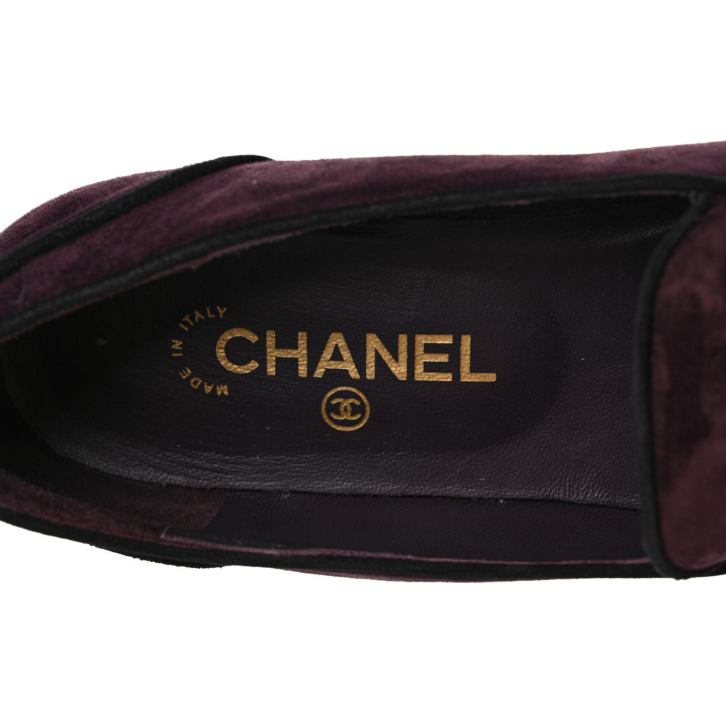 Suede Calfskin Womens Mocassin CC Flats 40.5 Burgundy