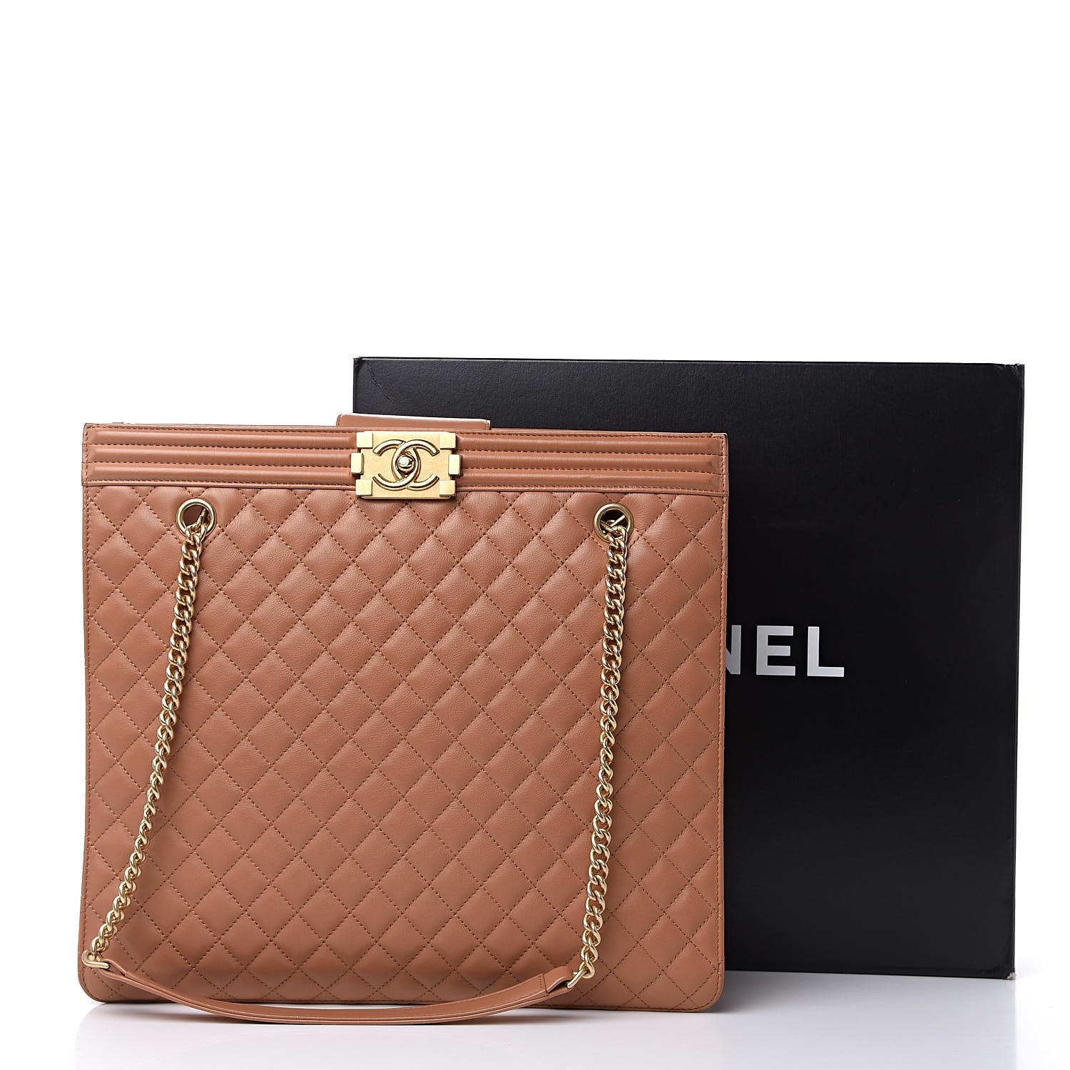 Chanel Calfskin Quilted Large Boy Tote Camel 15 of 15