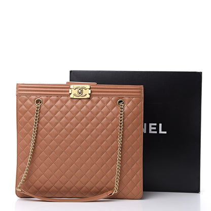 Chanel Calfskin Quilted Large Boy Tote Camel 15 of 15