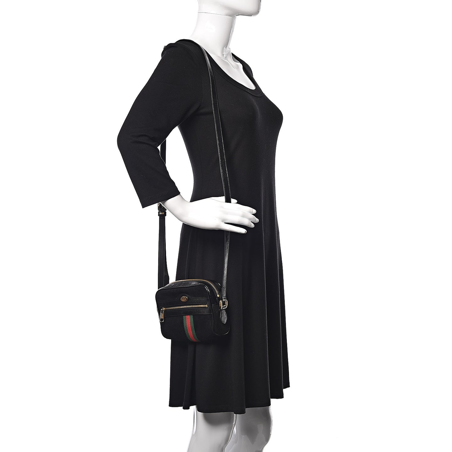 Suede Patent Web Mini Ophidia Shoulder Bag Black