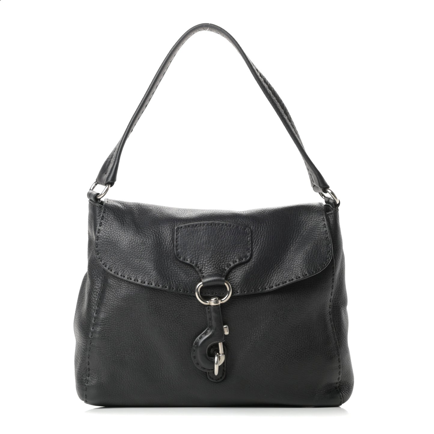 Vitello Daino Shoulder Flap Bag Black