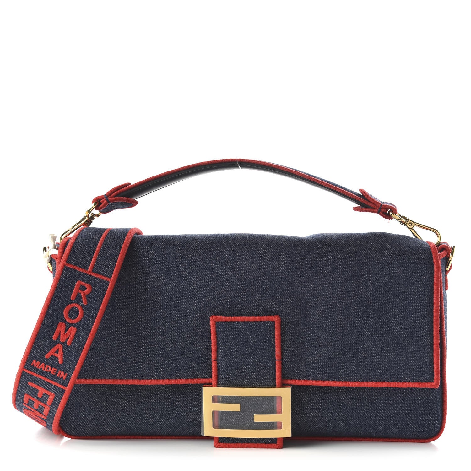 Fendi Denim Large Baguette Blue Rosso 1 of 11