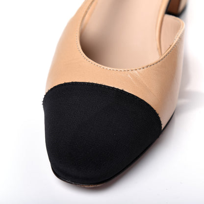 Chanel Goatskin Grosgrain Cap Toe CC Slingback Pumps 36.5 Beige Black 13 of 14
