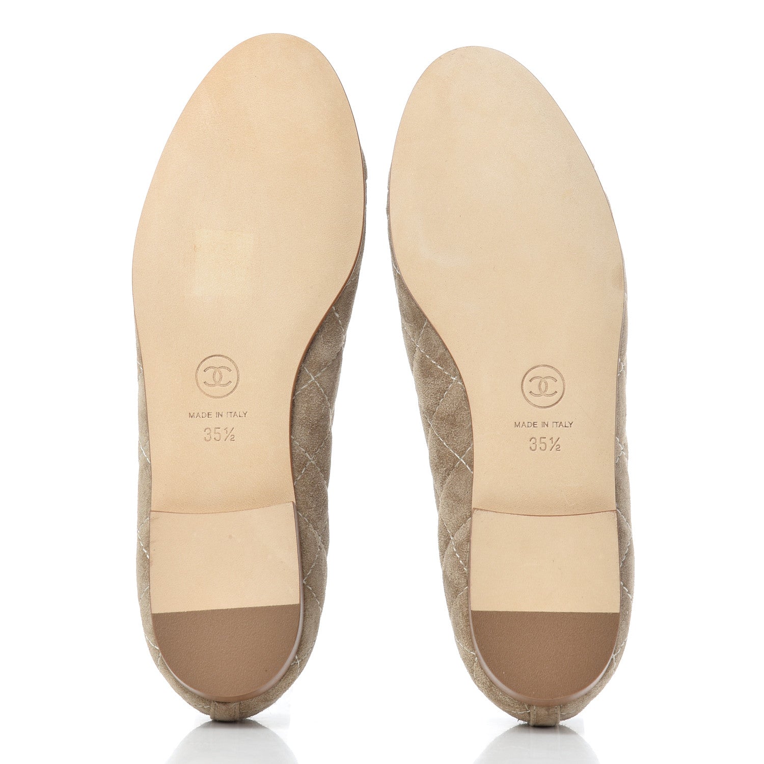 Chanel Suede Calfskin Quilted Cap Toe CC Ballerina Flats 35.5 Beige 5 of 9