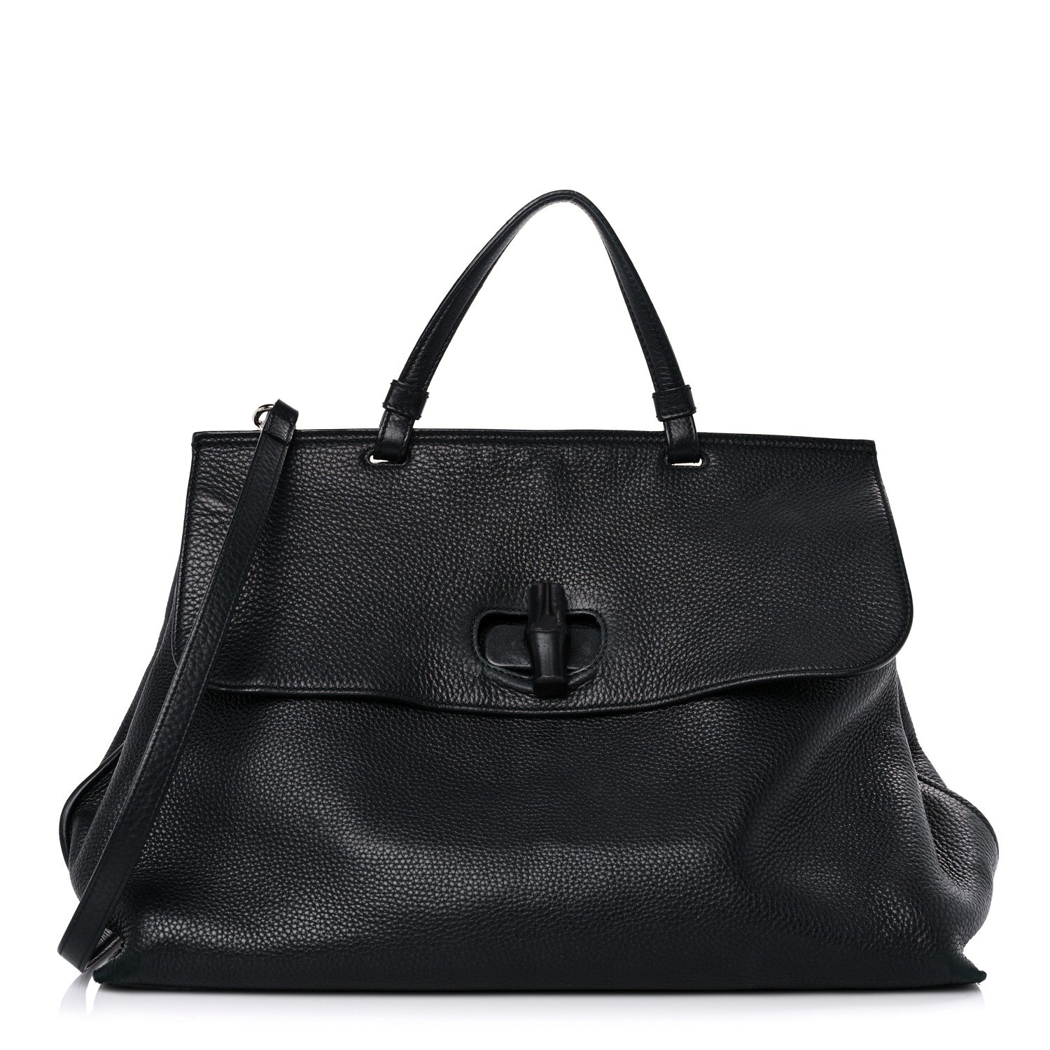 Gucci Pebbled Calfskin Large Bamboo Daily Top Handle Bag Black 1 of 20