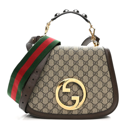 Gucci GG Supreme Monogram Textured Dollar Calfskin Web Medium Blondie Top Handle Shoulder Flap Bag Beige Ebony New Acero 1 of 14