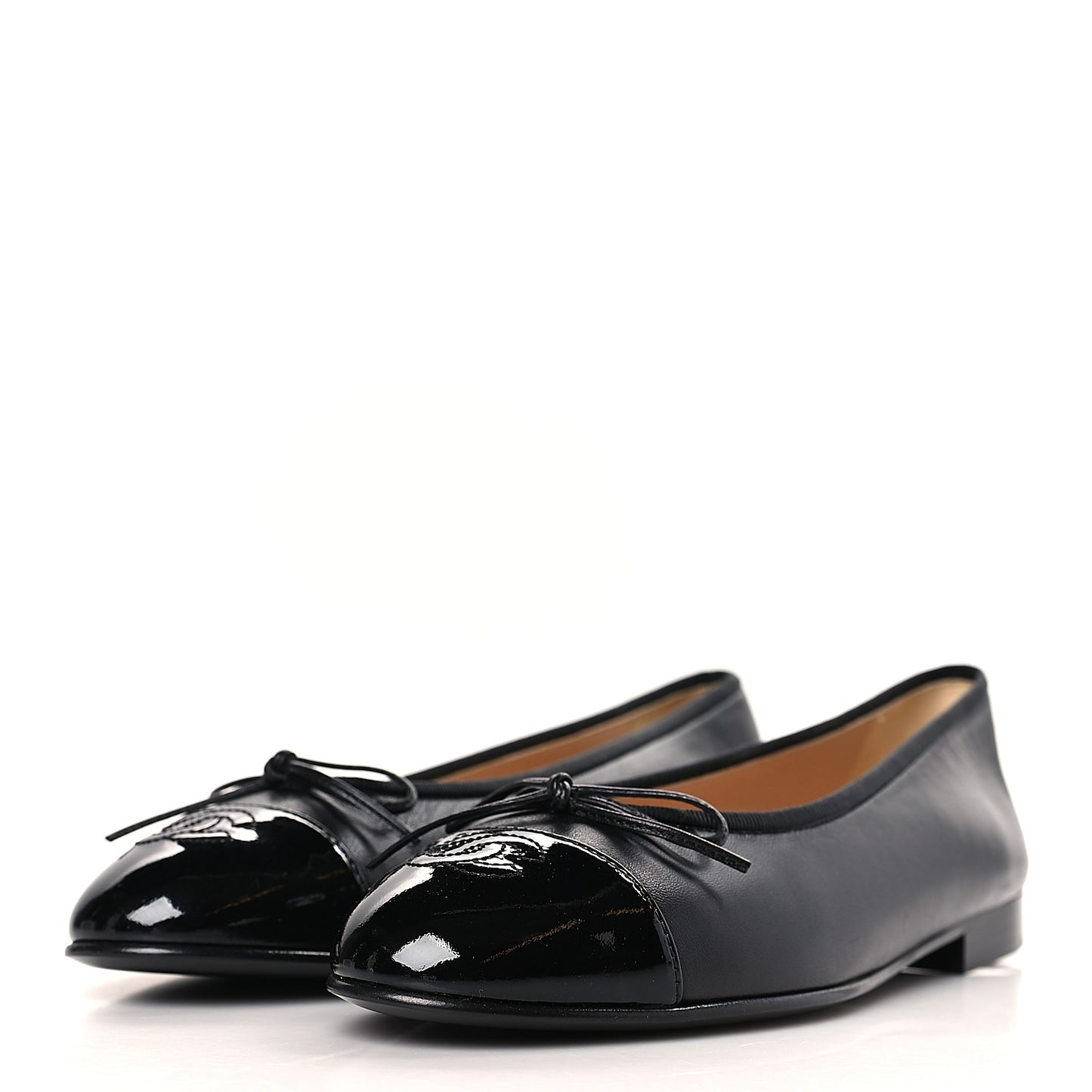 Lambskin Patent Cap Toe Ballerina Flats 38 Black