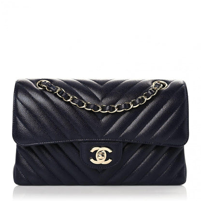 Chanel Caviar Chevron Quilted Small Double Flap Navy Blue 1 of 10