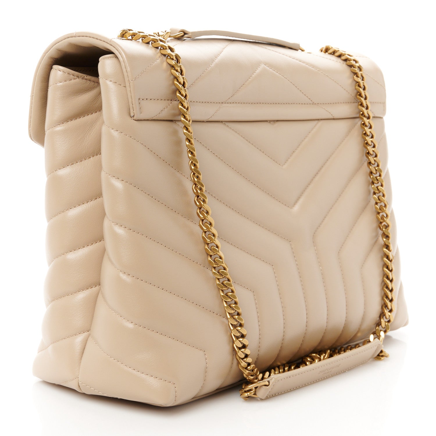 Saint Laurent Calfskin Y Quilted Monogram Medium Loulou Chain Satchel Dark Beige 3 of 12