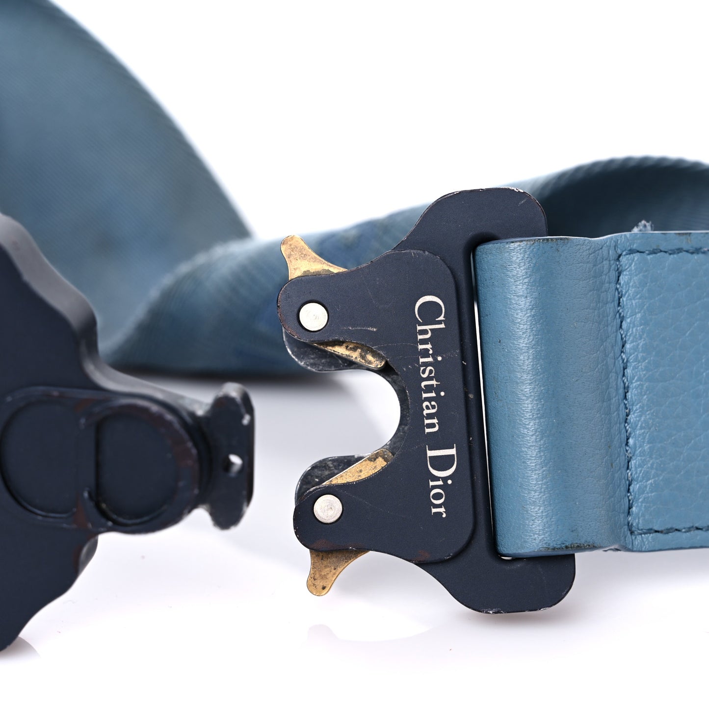 X SHAWN STUSSY Grained Calfskin Saddle Bag Blue