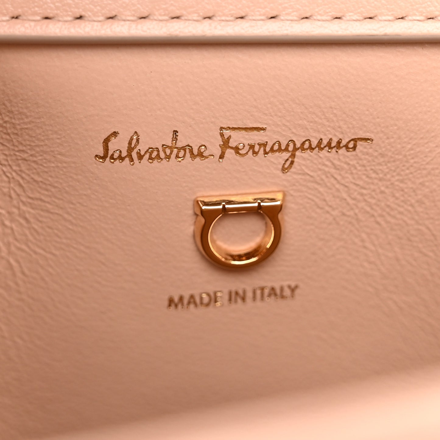 Calfskin Embossed Logo Plaque Gancini Tote Beige