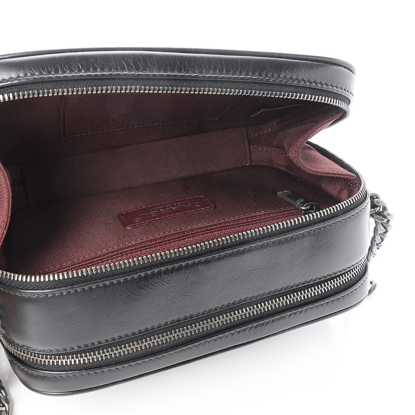 Glazed Calfskin Small Coco Boy Camera Case Black