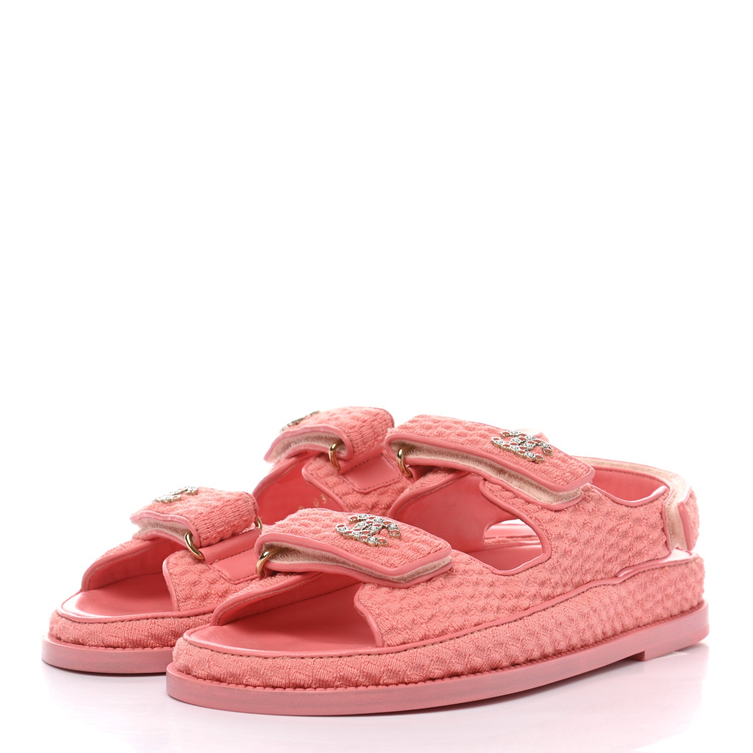 Chanel Knit Fabric Velcro Dad Sandals 38 Coral 3 of 9