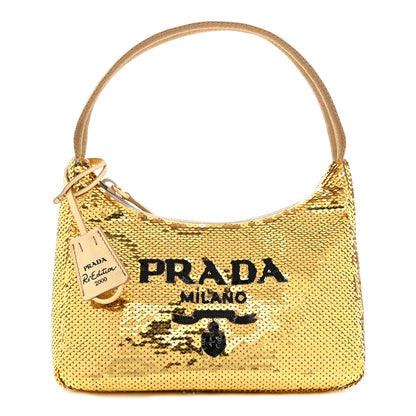 Prada Paillettes Sequin Mini Re-Edition 2000 Bag Platino Black 1 of 8