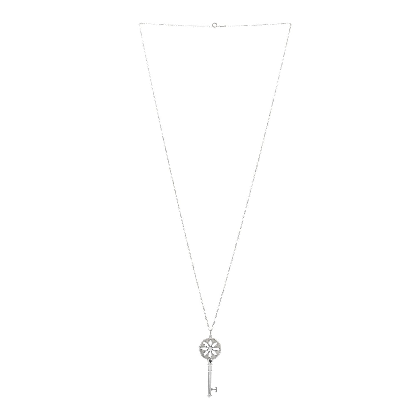 Sterling Silver Diamond Large Daisy Key Pendant Necklace