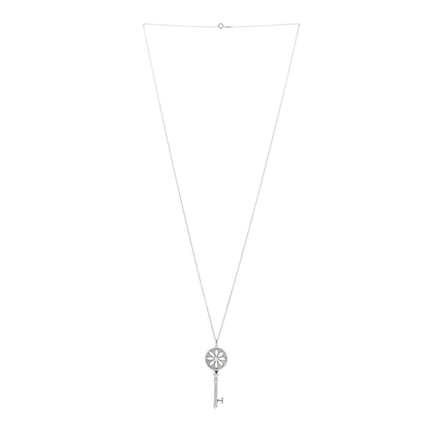 Tiffany Sterling Silver Diamond Large Daisy Key Pendant Necklace 2 of 5