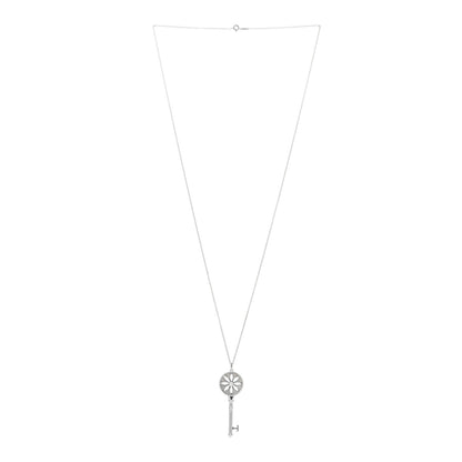 Tiffany Sterling Silver Diamond Large Daisy Key Pendant Necklace 2 of 5