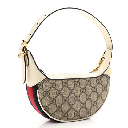 Gucci GG Supreme Monogram Textured Dollar Calfskin Web Mini Ophidia Half Moon Hobo Beige Ebony Mystic White 3 of 12
