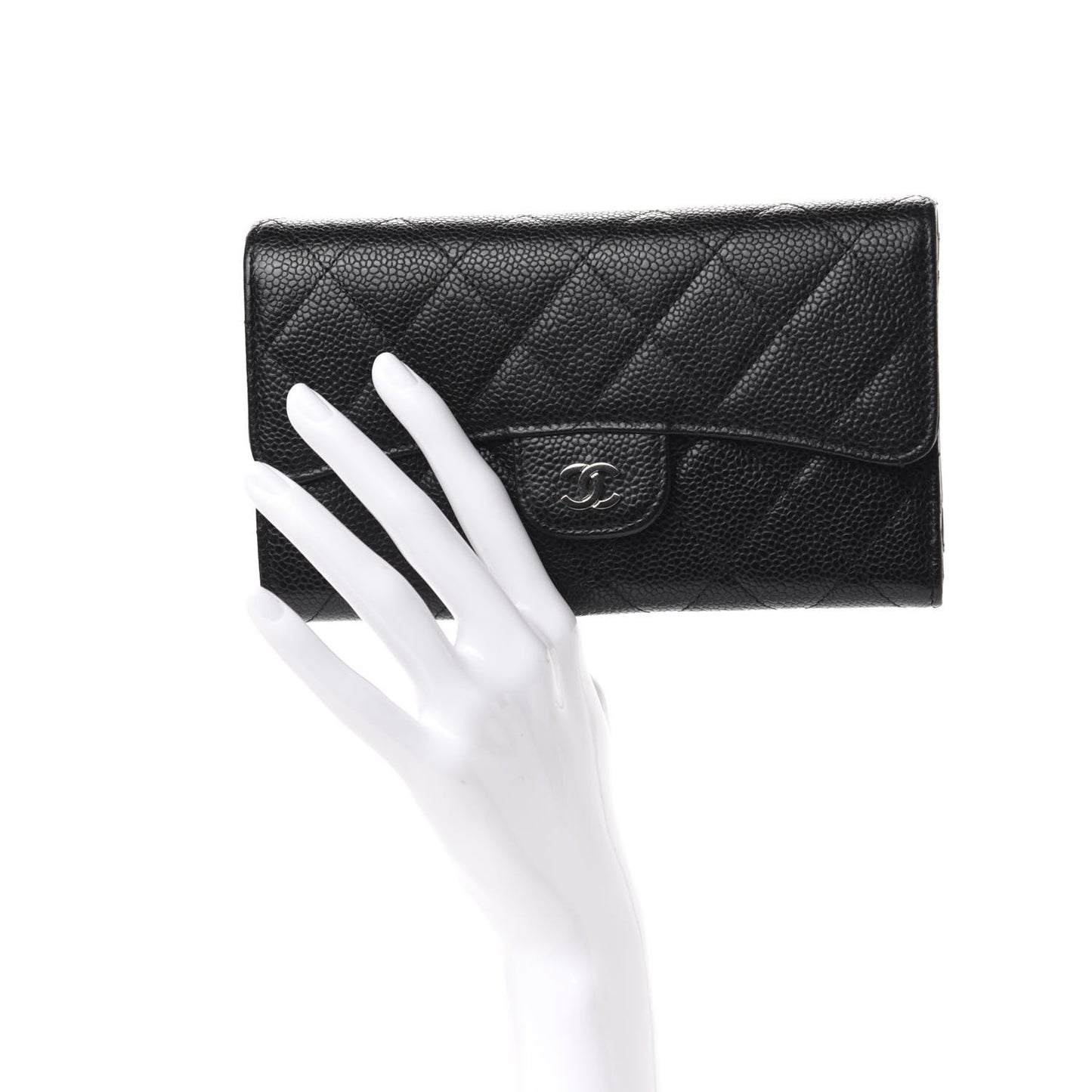 Caviar Quilted Long Flap Wallet Black