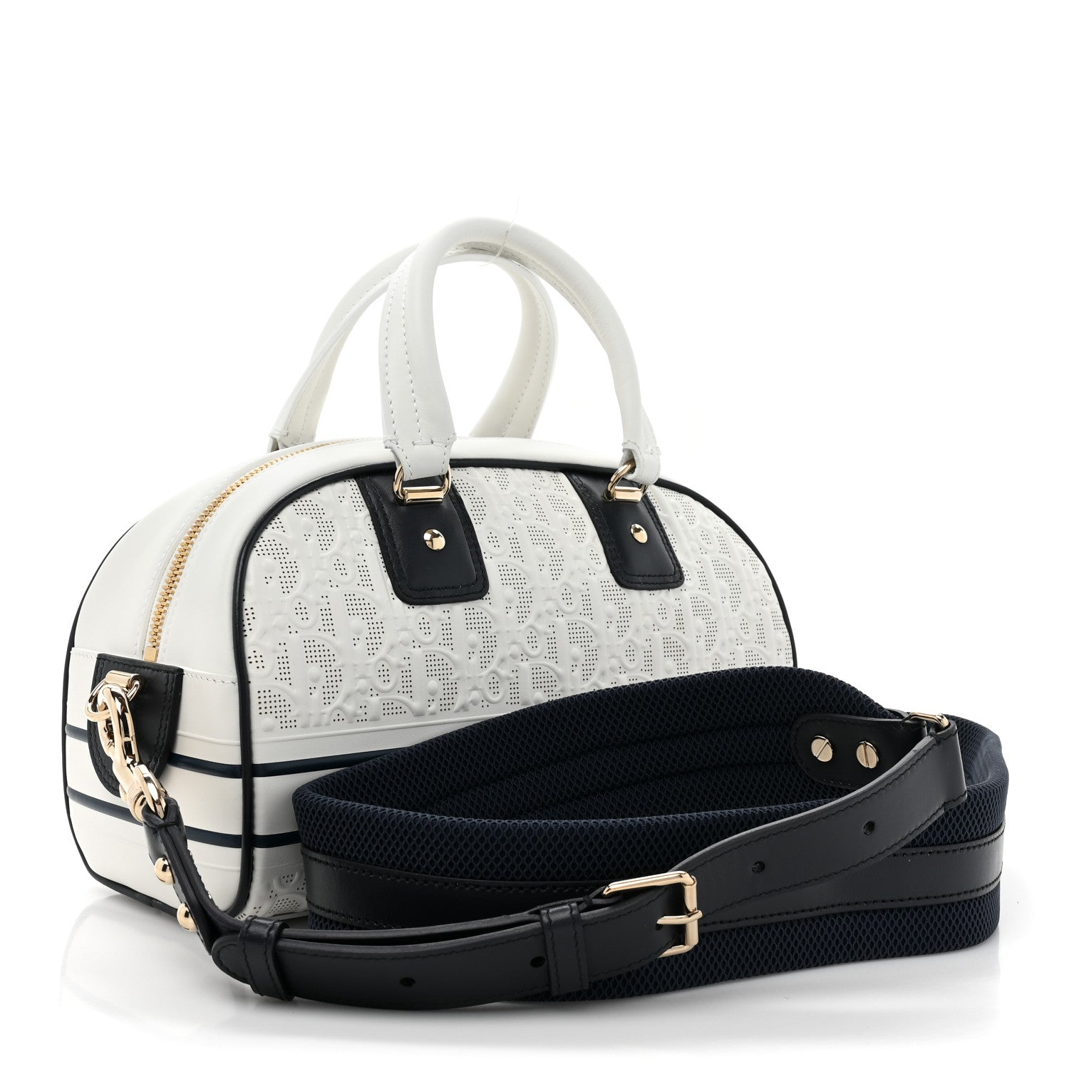 Christian Dior Perforated Calfskin Small Dior Vibe Classic Bowling Bag White 3 of 9